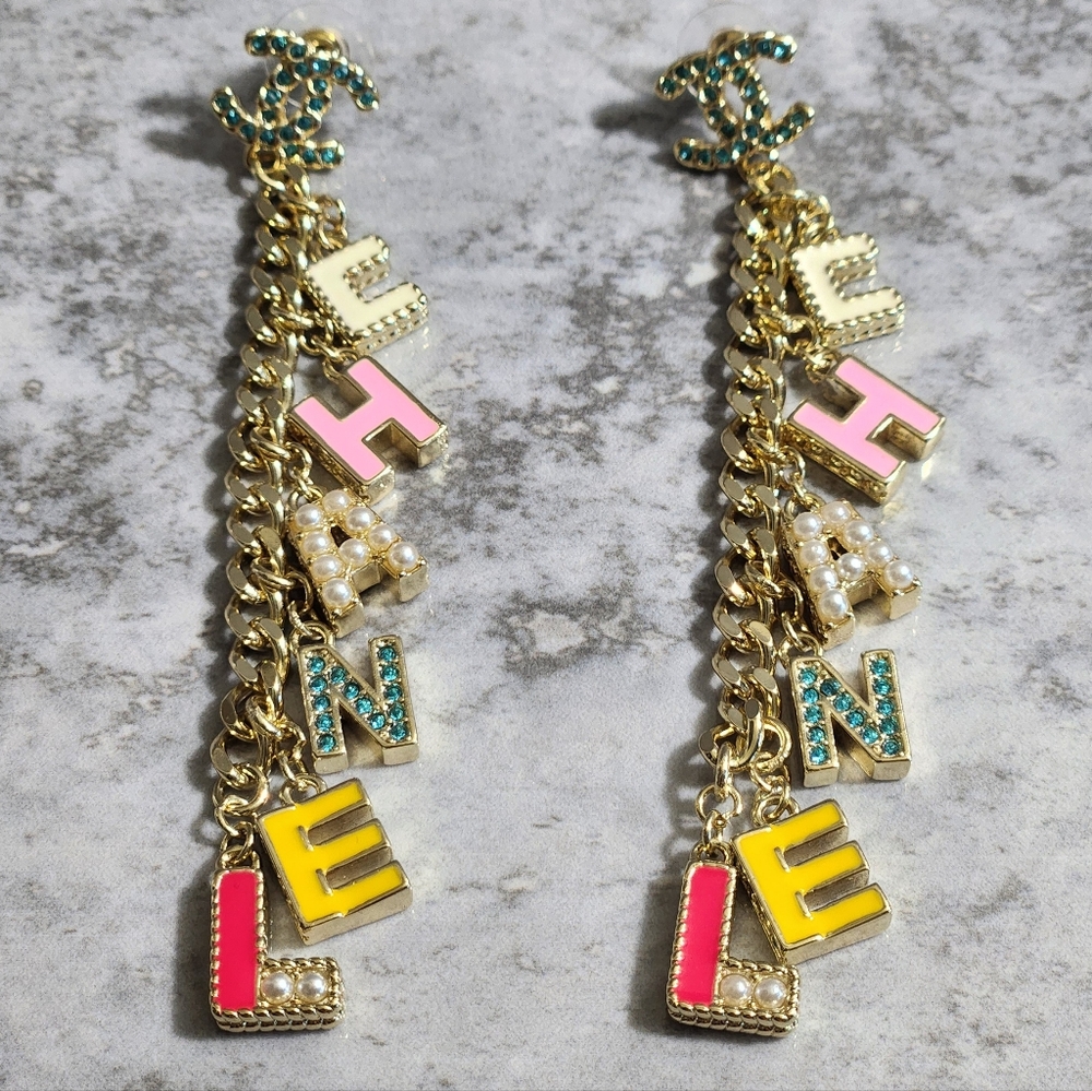 Chanel Multicolor Letter Drop Chain Earrings✨️ - Picture 2 of 7